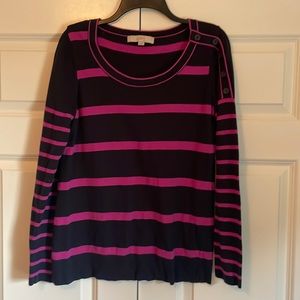 Loft Sweater Top Navy and Orchid Size L
